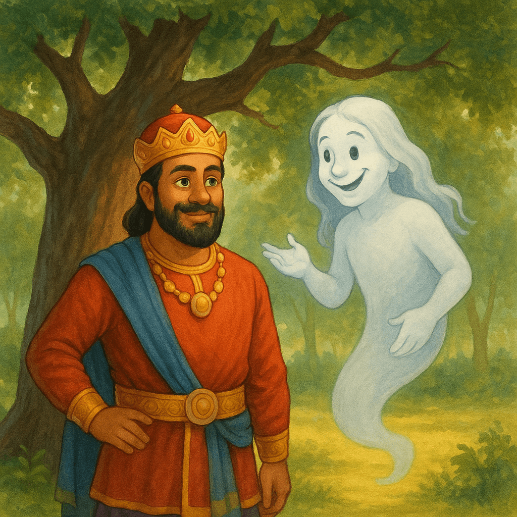 Once upon a time, there was a wise and brave king named Vikram. One day, he met a friendly spirit named Betal who lived in a tree. Betal loved telling stories full of fun and lessons.